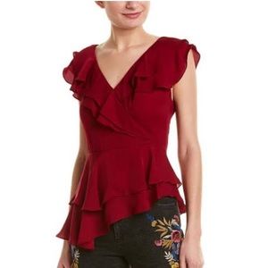 Alice + Olivia Burgundy Pandora Silk Blouse